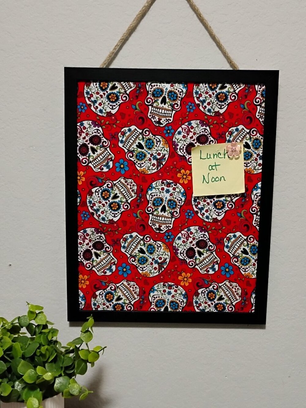 Sugar Skulls Inspired Decorative Message Bulletin Cork Board 12"x15" Wood Frame